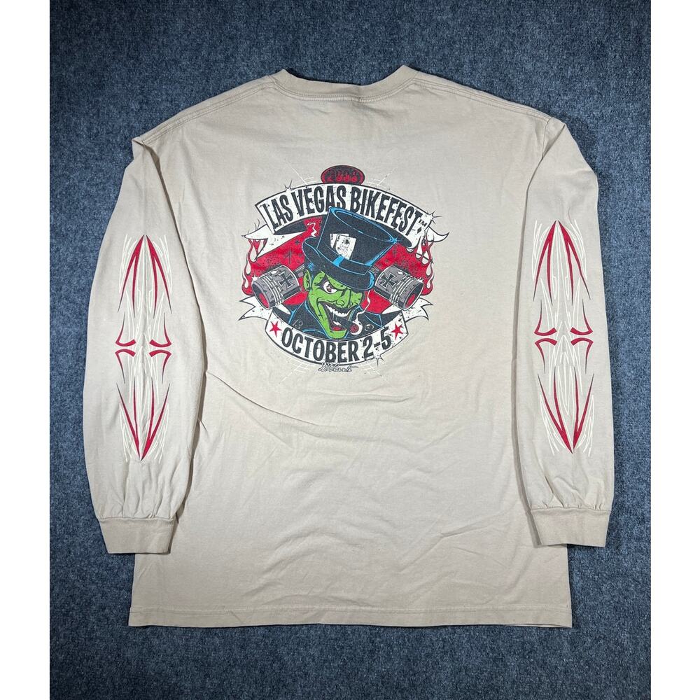 Vintage 2008 Las Vegas BikeFest Long Sleeve Tee XL Tribal Sleeve